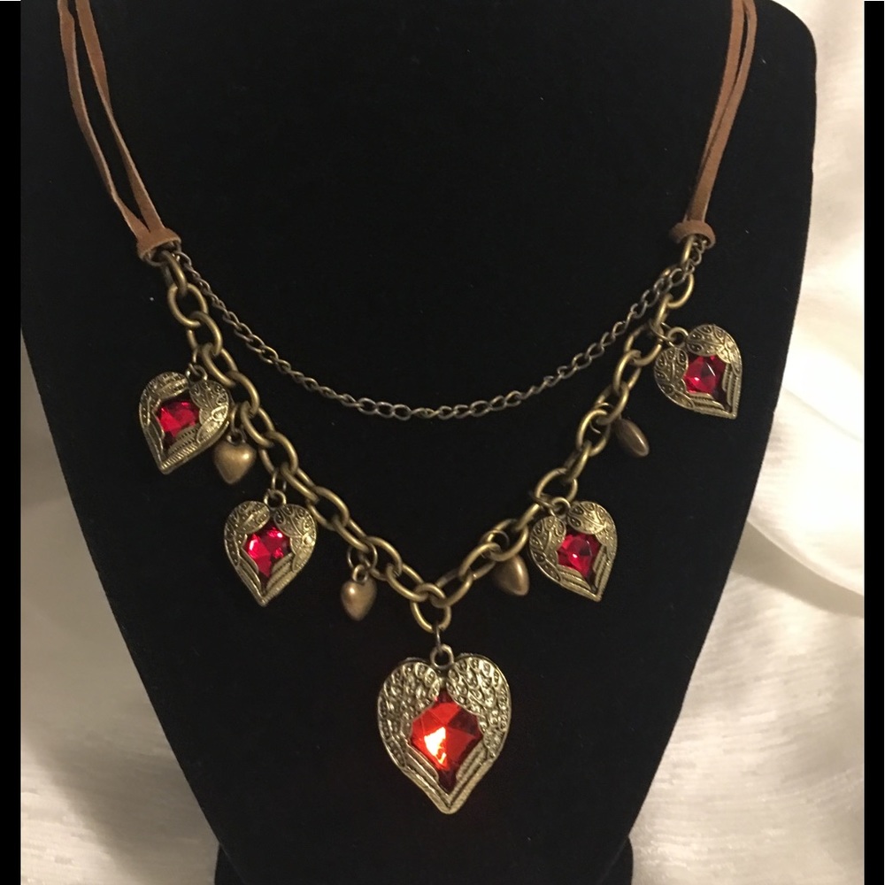Multi-AngelWing Heart w/Stones on Suede Necklace - Picture 2 of 3